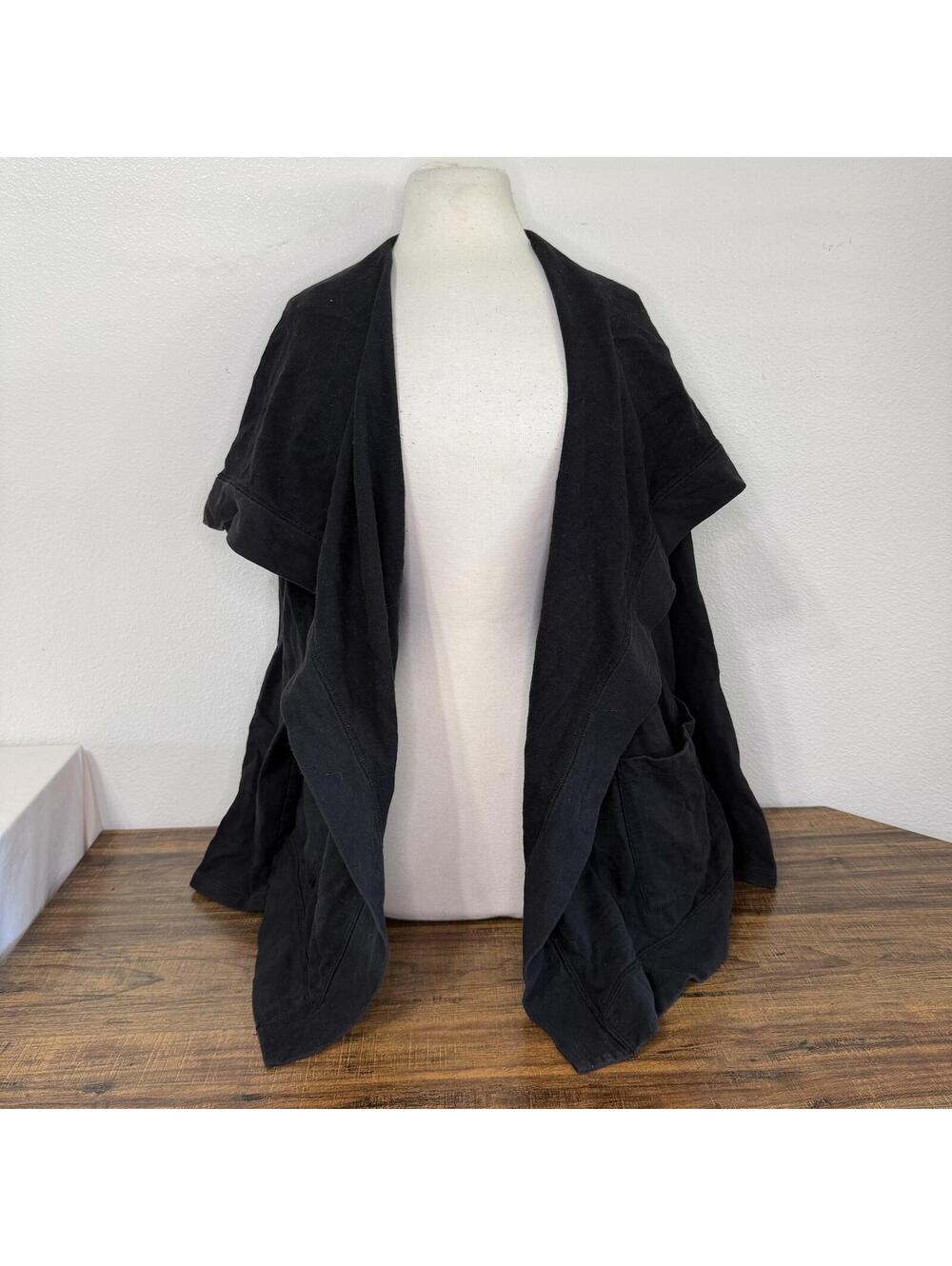 Fever Black Open Front Draped Cardigan with Pockets Size M
